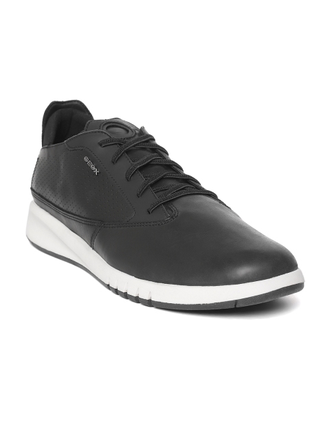 

Geox Men Black Leather Sneakers with Perforation Detail