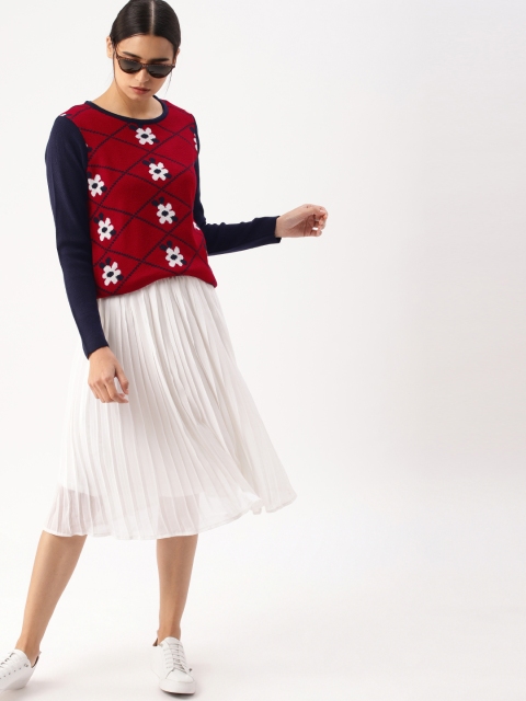 

DressBerry Women Red & Navy Blue Woven Design Sweater