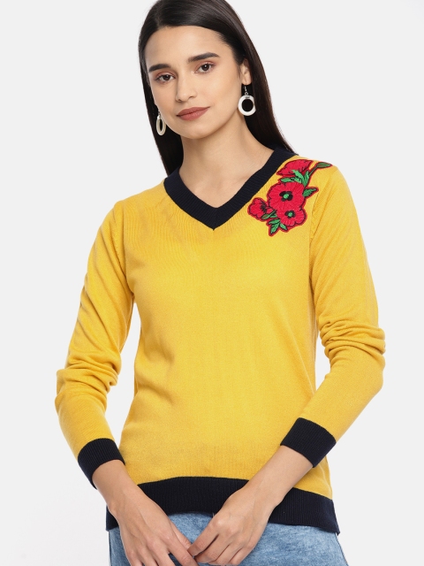

DressBerry Women Mustard Yellow Solid Acrylic Sweater