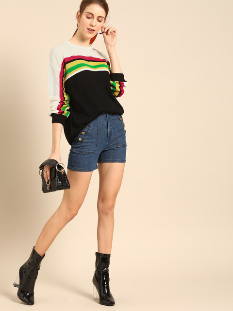 

DressBerry Women Black & Yellow Colourblocked Sweater