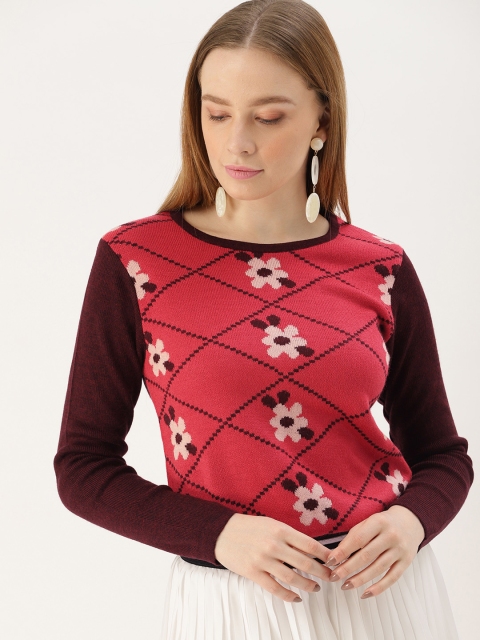 

DressBerry Women Red & Burgundy Self Design Sweater