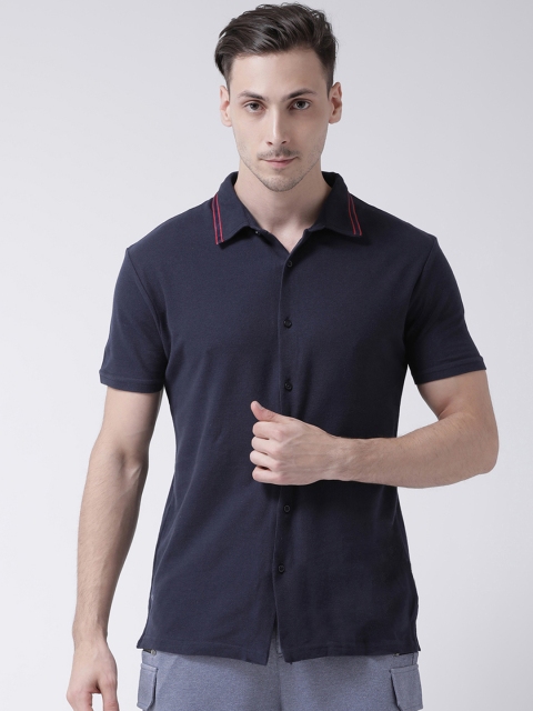 

REALM Men Navy Blue Slim Fit Solid Casual Shirt