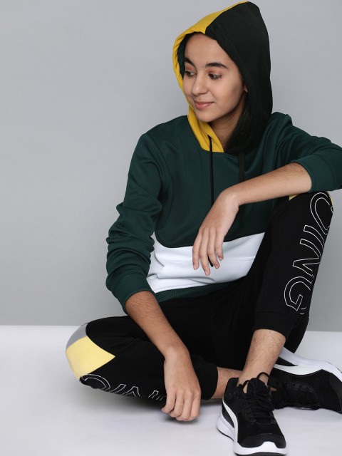 

HRX by Hrithik Roshan Girls Green & White Colourblocked Hooded Lifestyle Sweatshirt