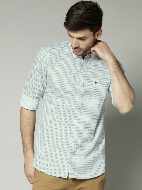 

French Connection White & Blue Printed Casual Shirt