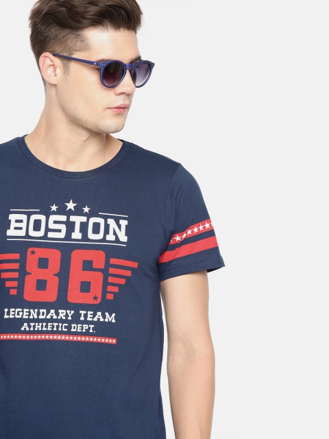 

HERE&NOW Men Navy Blue & Red Printed Round Neck T-shirt