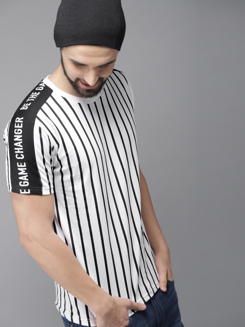 

HERE&NOW Men White & Navy Striped Round Neck T-shirt
