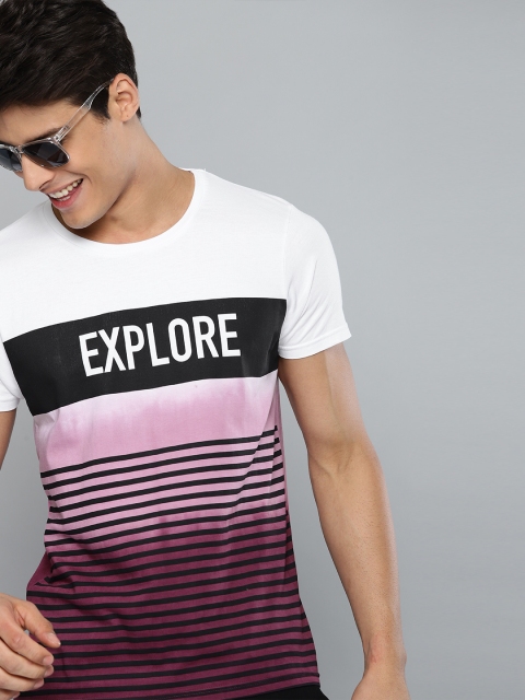 

HERE&NOW Men White & Burgundy Printed Round Neck T-shirt