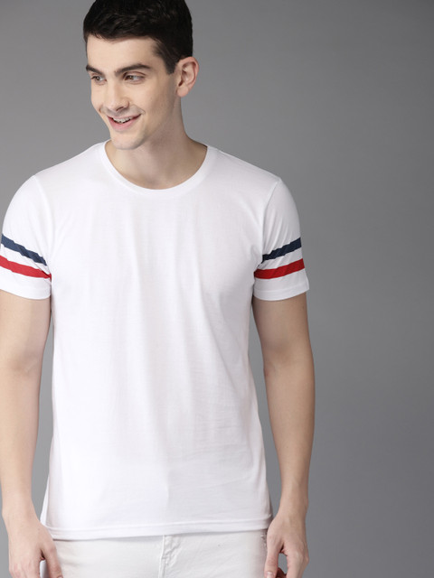 

HERENOW Men White Solid Round Neck Pure Cotton T-shirt