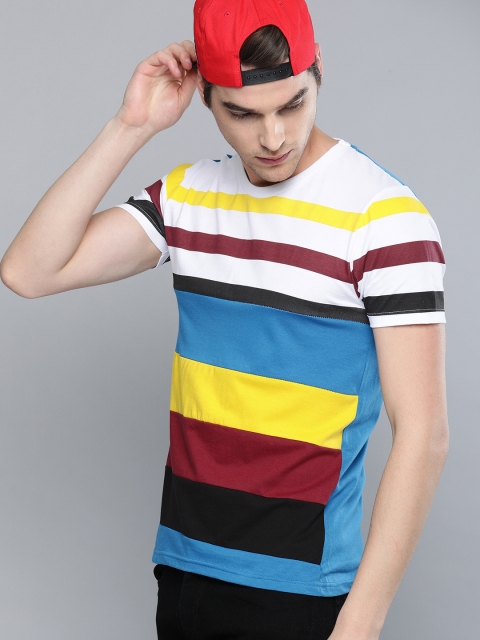 

HERE&NOW Men Blue & White Striped Round Neck T-shirt