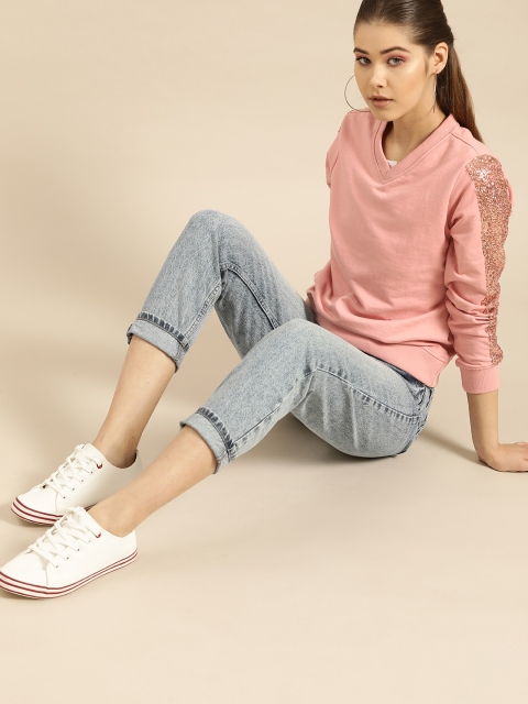 

DressBerry Women Dusty Pink Solid Sweatshirt