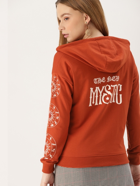 

DressBerry Women Rust Orange Printed Hooded Sweatshirt