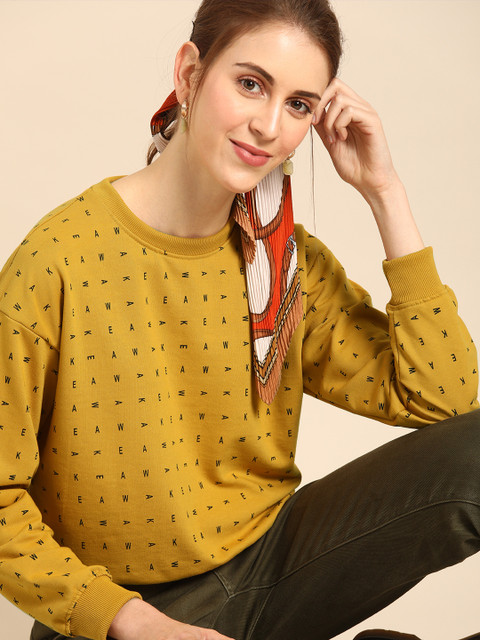 

DressBerry Women Mustard Printed Sweatshirt