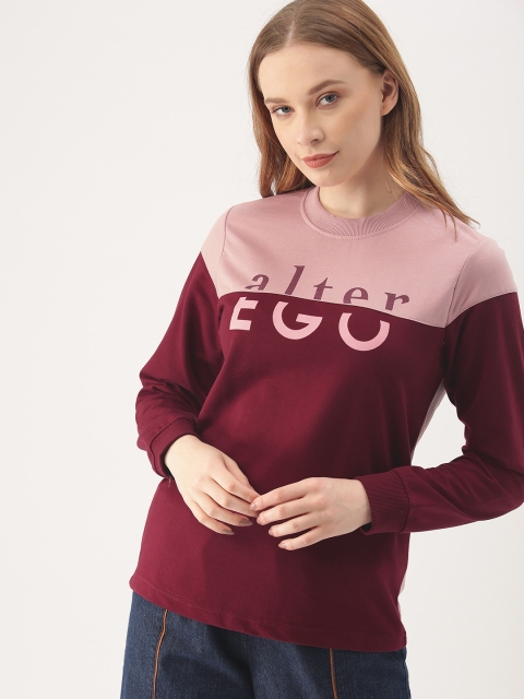 

DressBerry Women Pink & Burgundy Colourblocked Sweatshirt