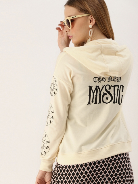 

DressBerry Women Cream-Coloured Printed Hooded Sweatshirt