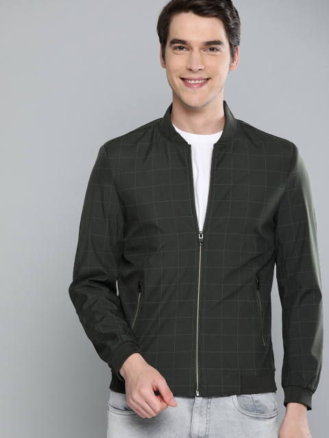 

HERE&NOW Men Olive Green Checked Bomber