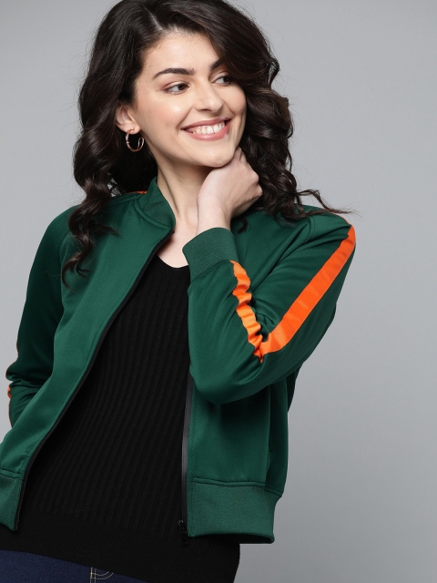 

HERE&NOW Women Green Solid Bomber Jacket