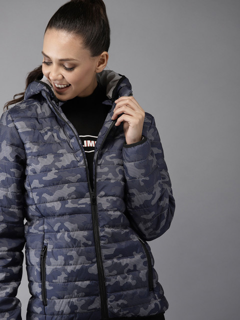 

HERE&NOW Women Navy Blue Printed Puffer Jacket