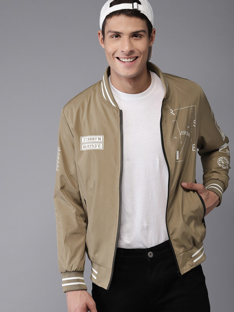 

HERE&NOW Men Beige Printed Lightweight Bomber Jacket