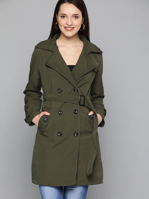 

HERE&NOW Women Olive Green Solid LongLine Tailored Jacket