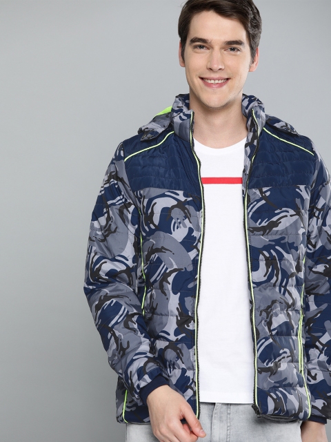 

HERE&NOW Men Blue Printed Sporty Jacket