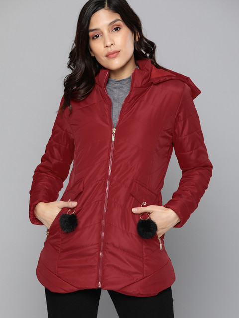 

HERE&NOW Women Red Solid Lightweight Puffer Jacket