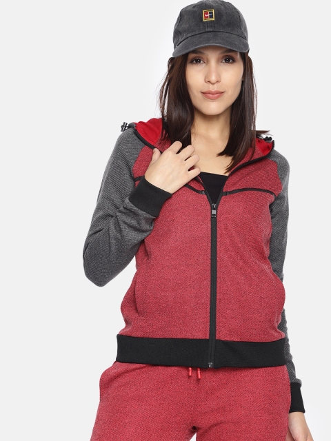 

HERE&NOW Women Red Solid Hooded Sweatshirt
