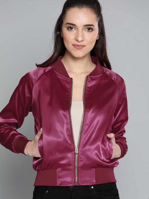 

HERE&NOW Women Magenta Solid Bomber Jacket