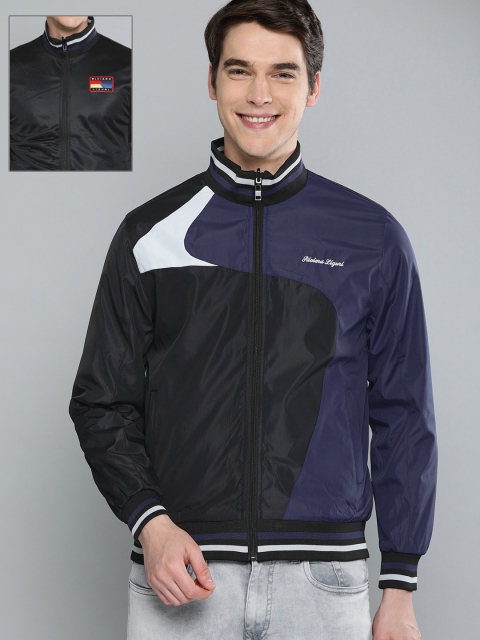 

HERE&NOW Men Black & Blue Colourblocked Reversible Jacket