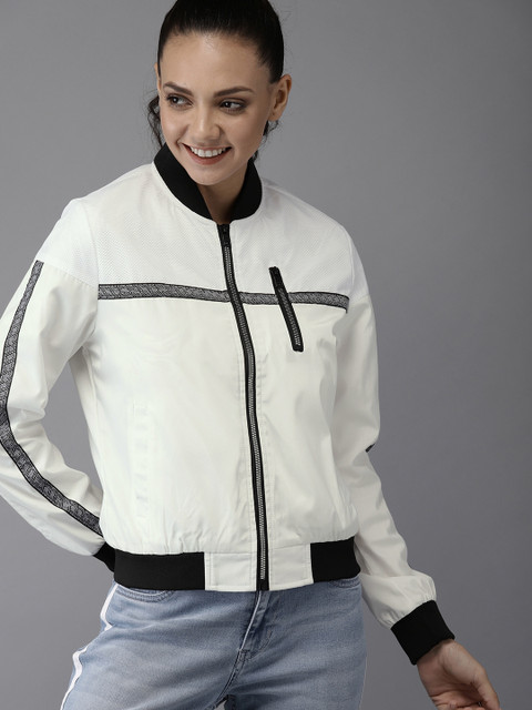 

HERE&NOW Women Off-White Solid Bomber Jacket