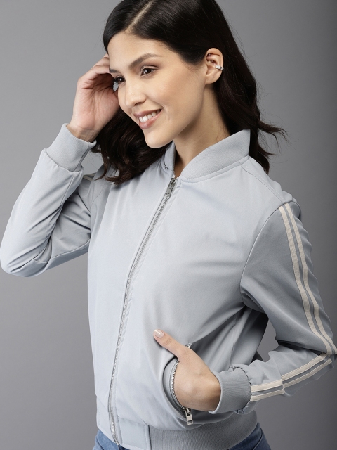

HERE&NOW Women Blue Solid Bomber Jacket