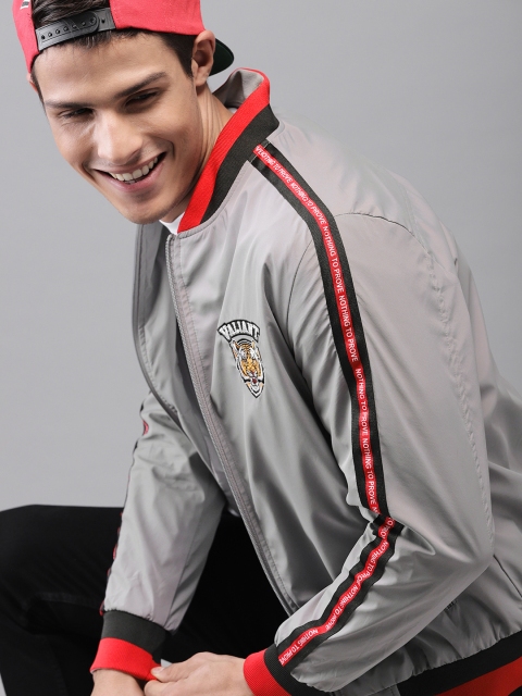 

HERE&NOW Men Grey Solid Lightweight Bomber Jacket