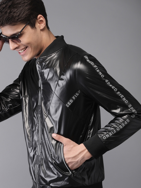 

HERE&NOW Men Black Solid Windcheater Bomber Jacket
