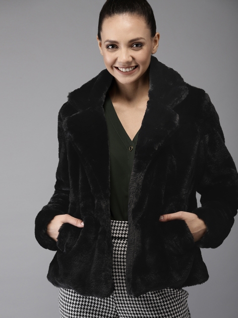 

HERE&NOW Women Black Solid Open Front Jacket