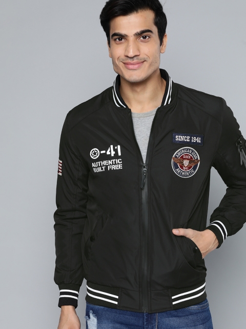 

HERE&NOW Men Black Solid Varsity Jacket