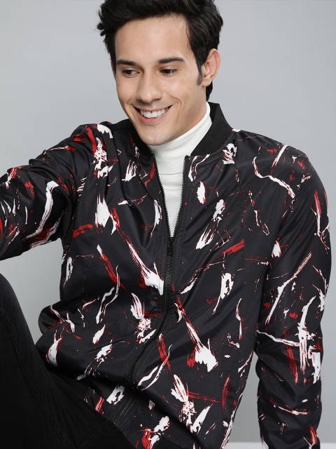 

HERE&NOW Men Black & Red Printed Bomber Jacket