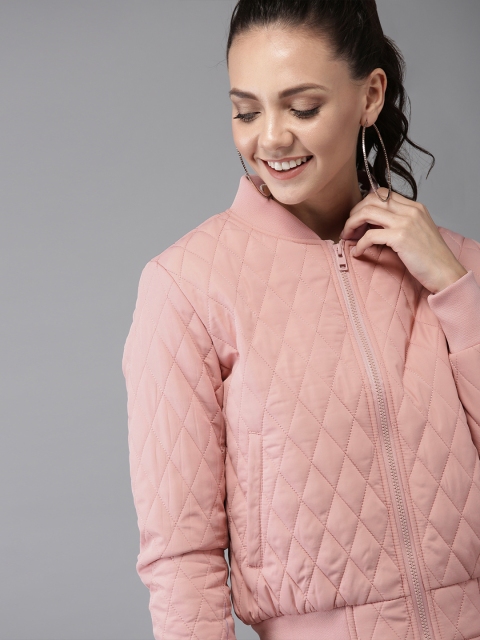 

HERE&NOW Women Pink Solid Quilted Jacket