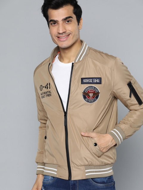 

HERE&NOW Men Beige Solid Varsity Jacket