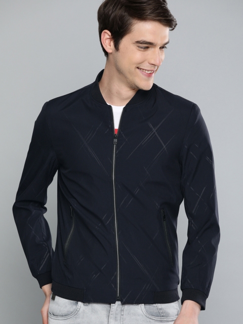 

HERE&NOW Men Navy Blue Printed Bomber Jacket