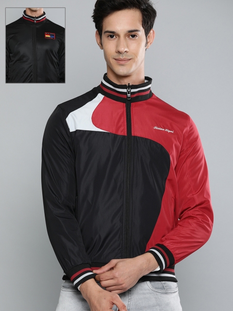 

HERE&NOW Men Black & Red Colourblocked Reversible Varsity Jacket Jacket