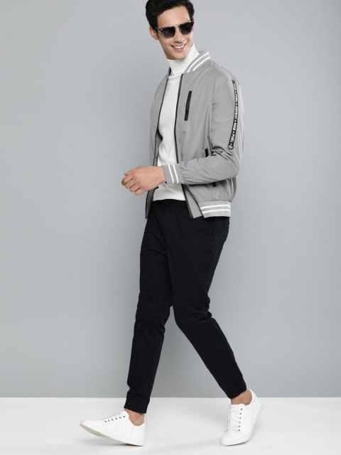 

HERE&NOW Men Grey Solid Varsity Jacket