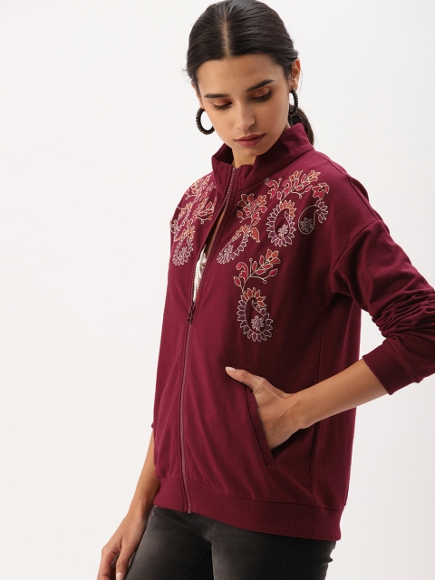 

DressBerry Women Burgundy Embroidered Sweatshirt