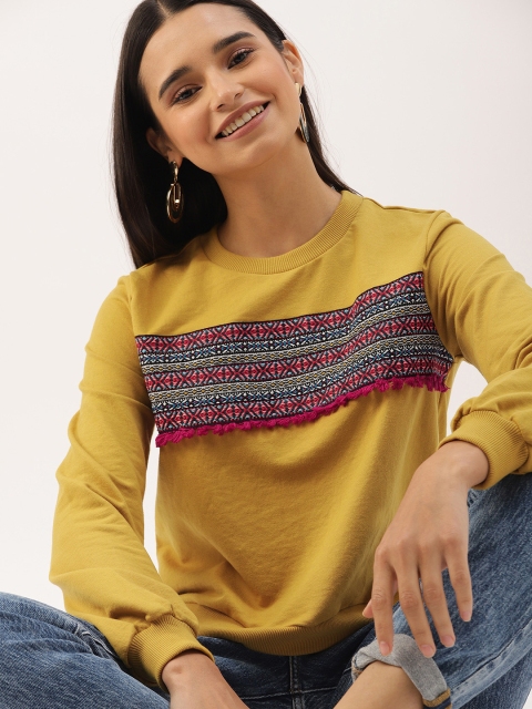 

DressBerry Women Mustard Yellow Embroidered Sweatshirt