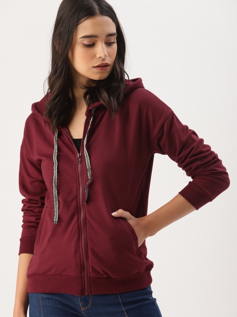 

DressBerry Women Maroon Solid Hooded Sweatshirt