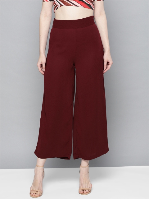 

Carlton London Women Burgundy Regular Fit Solid Culottes