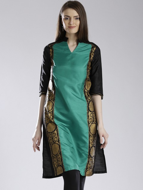 

W Green & Black Printed Kurta