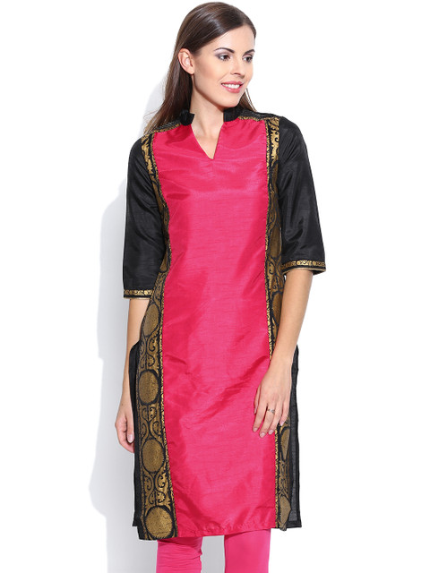 

W Pink & Black Kurta with Printed Detail