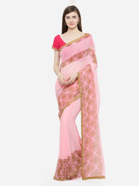 

Shaily Peach-Coloured Printed Pure Georgette Saree