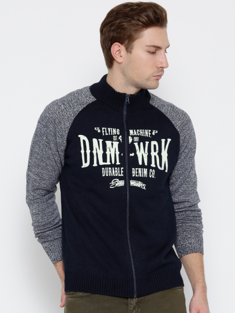 

Flying Machine Navy Printed Cardigan, Navy blue