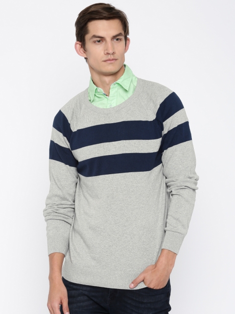 

Flying Machine Grey Melange Striped Sweater