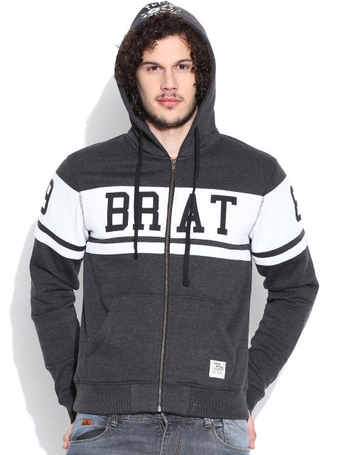 

Flying Machine Charcoal Grey Printed Hooded Sweatshirt